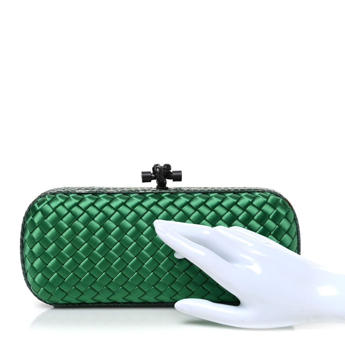 Satin Intreccio Impero Ayers Stretch Knot Clutch Emerald