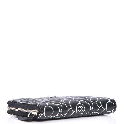 Chanel Lambskin Camellia Embossed Zip Around Wallet Black 4 of 9