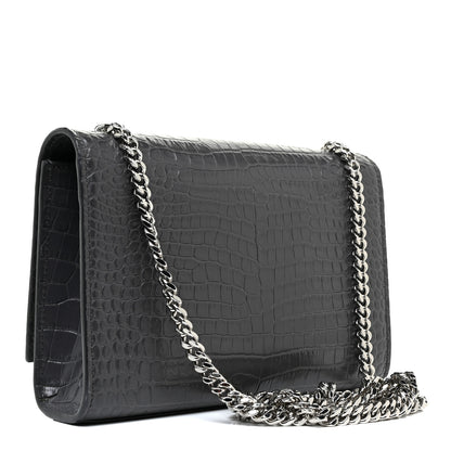 Saint Laurent Calfskin Crocodile Embossed Medium Classic Monogram Kate Tassel Satchel Dark Grey 2 of 11