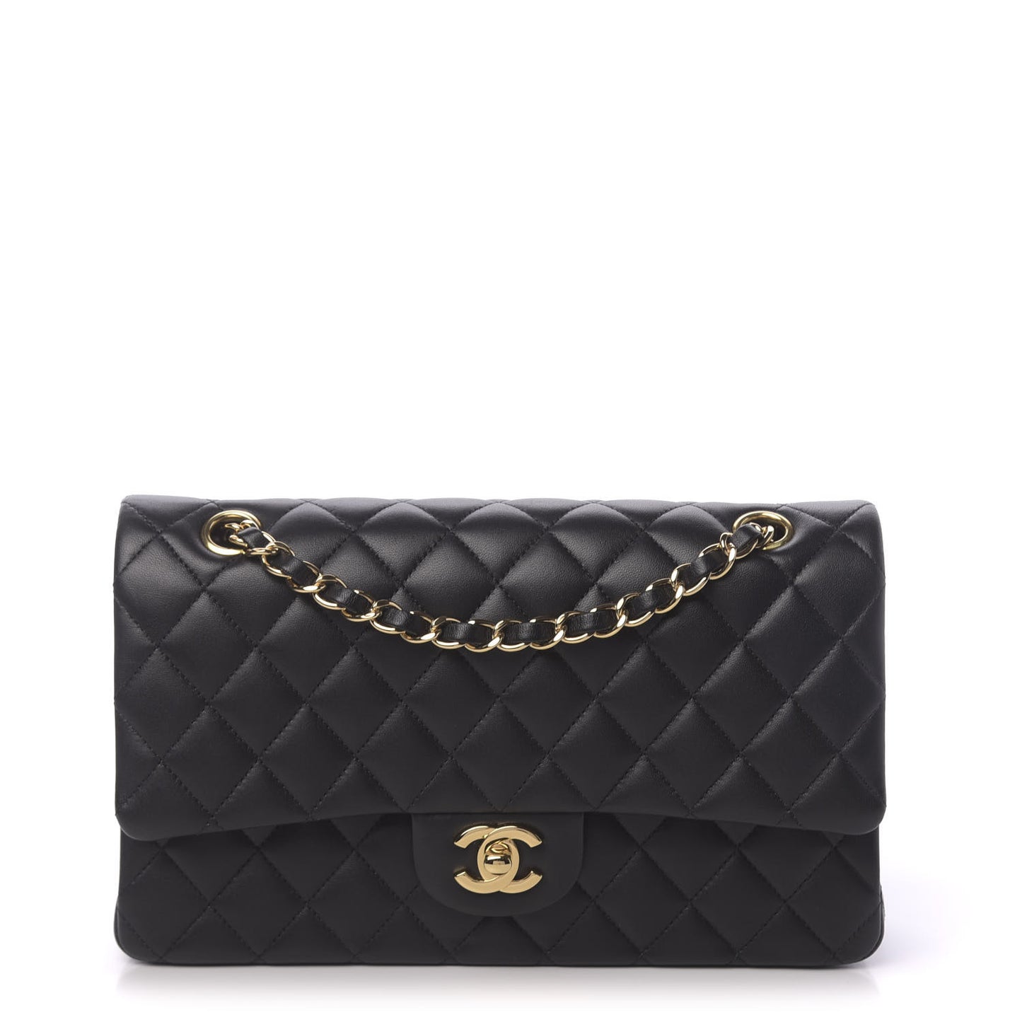 Lambskin Quilted Medium Double Flap Black