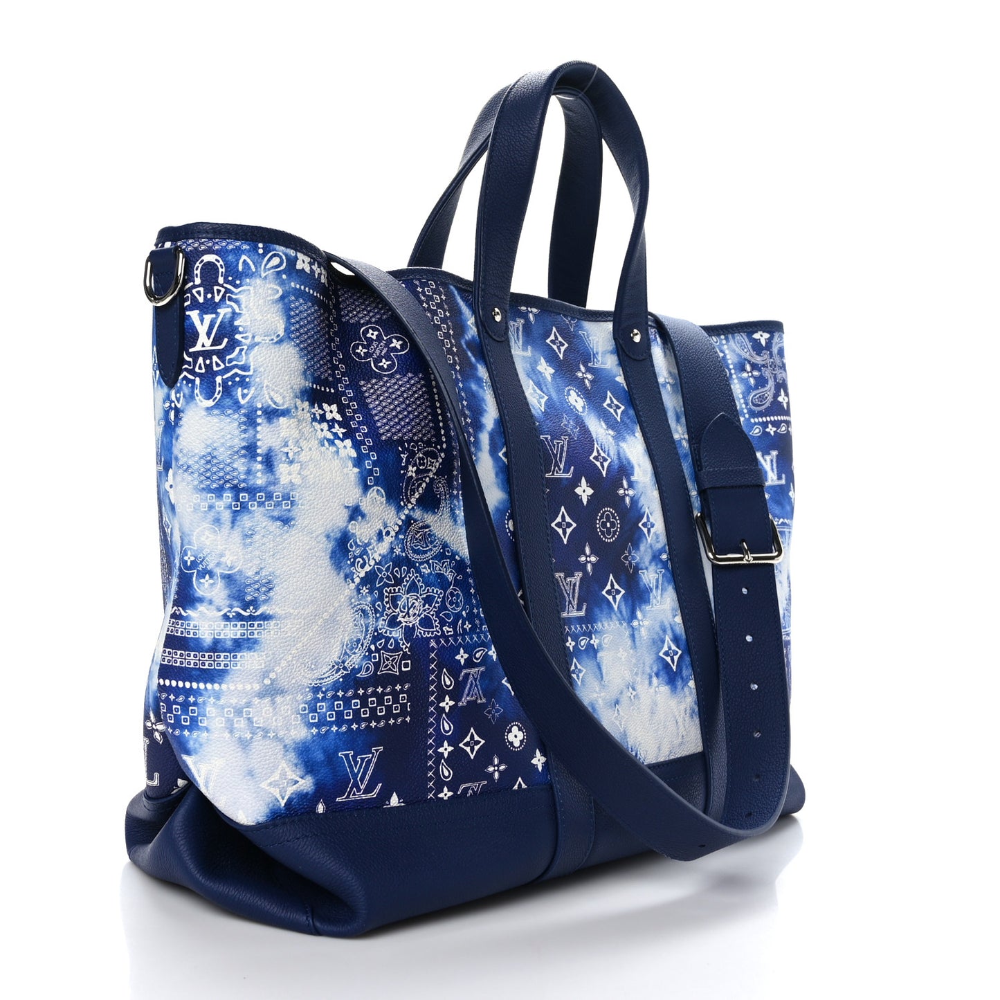 Cowhide Monogram Bandana Journey Tote Blue White