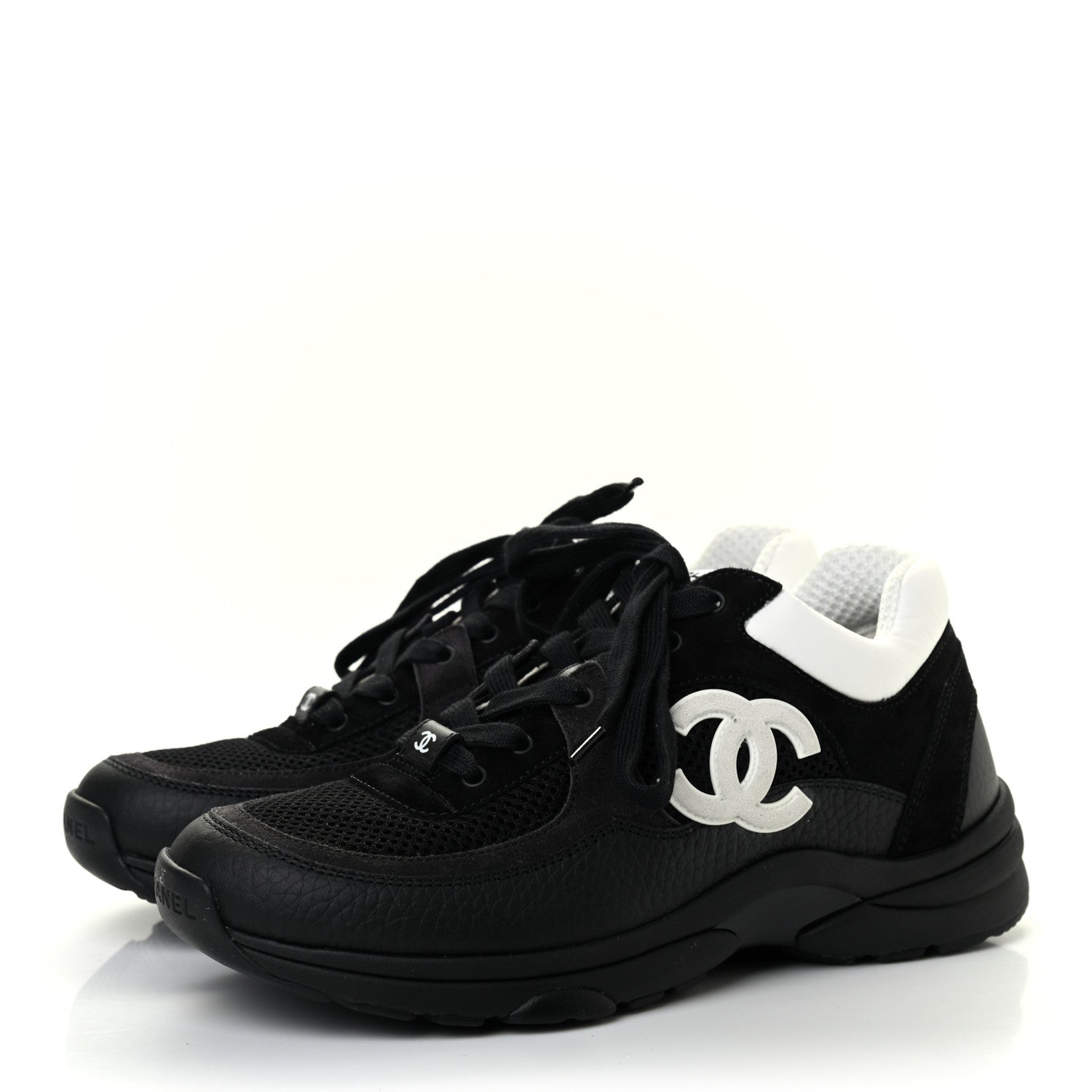 Chanel Mesh Suede Grained Calfskin Womens CC Sneakers 38 Black White 3 of 7