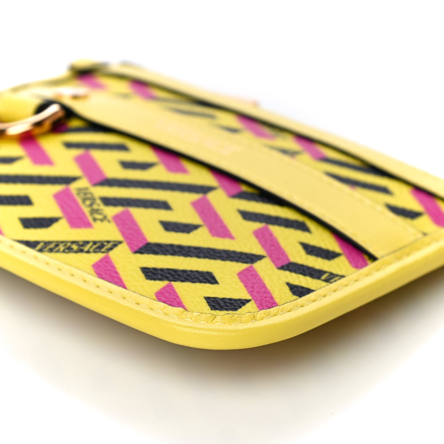 Coated Canvas Calfskin La Greca Modular Zip Pouch Yellow Pink