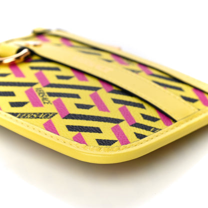 Versace Coated Canvas Calfskin La Greca Modular Zip Pouch Yellow Pink 9 of 9
