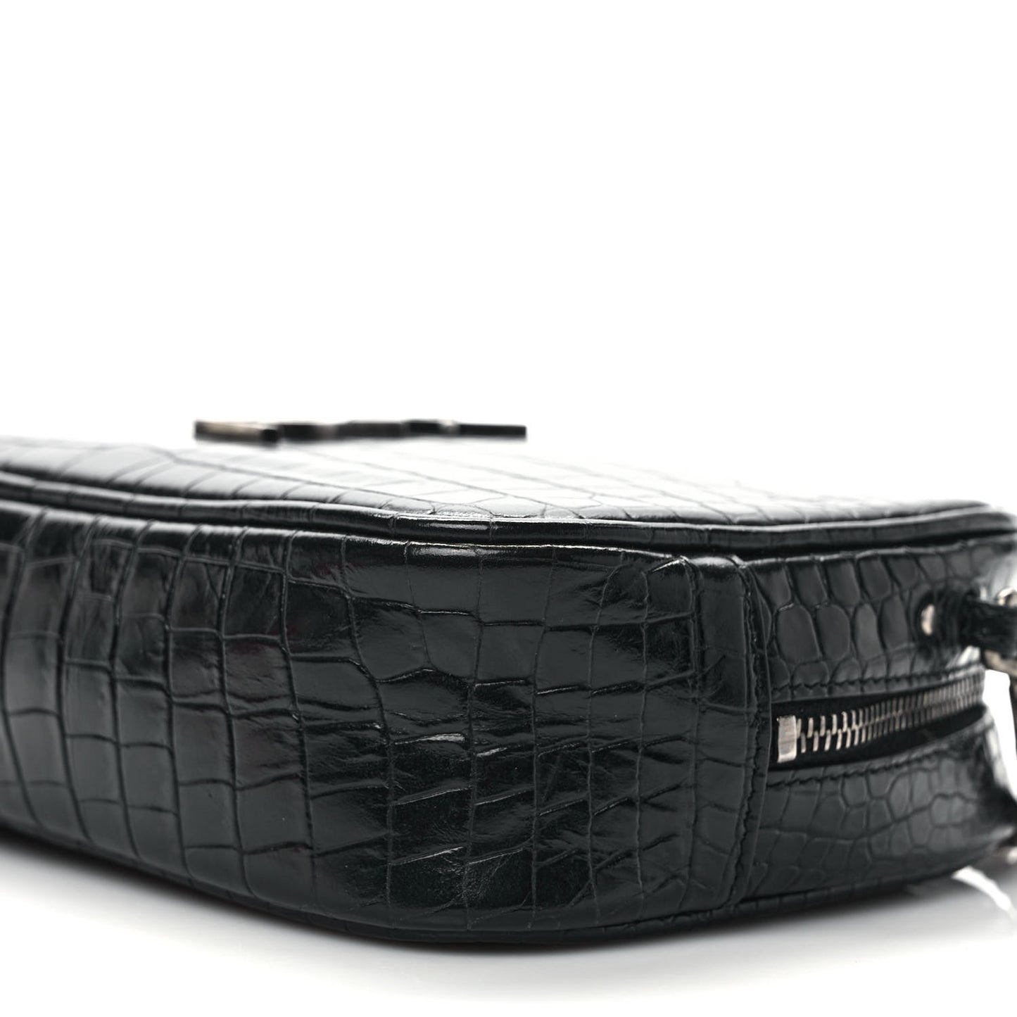 Calfskin Crocodile Embossed Monogram Mini Lou Camera Bag Black