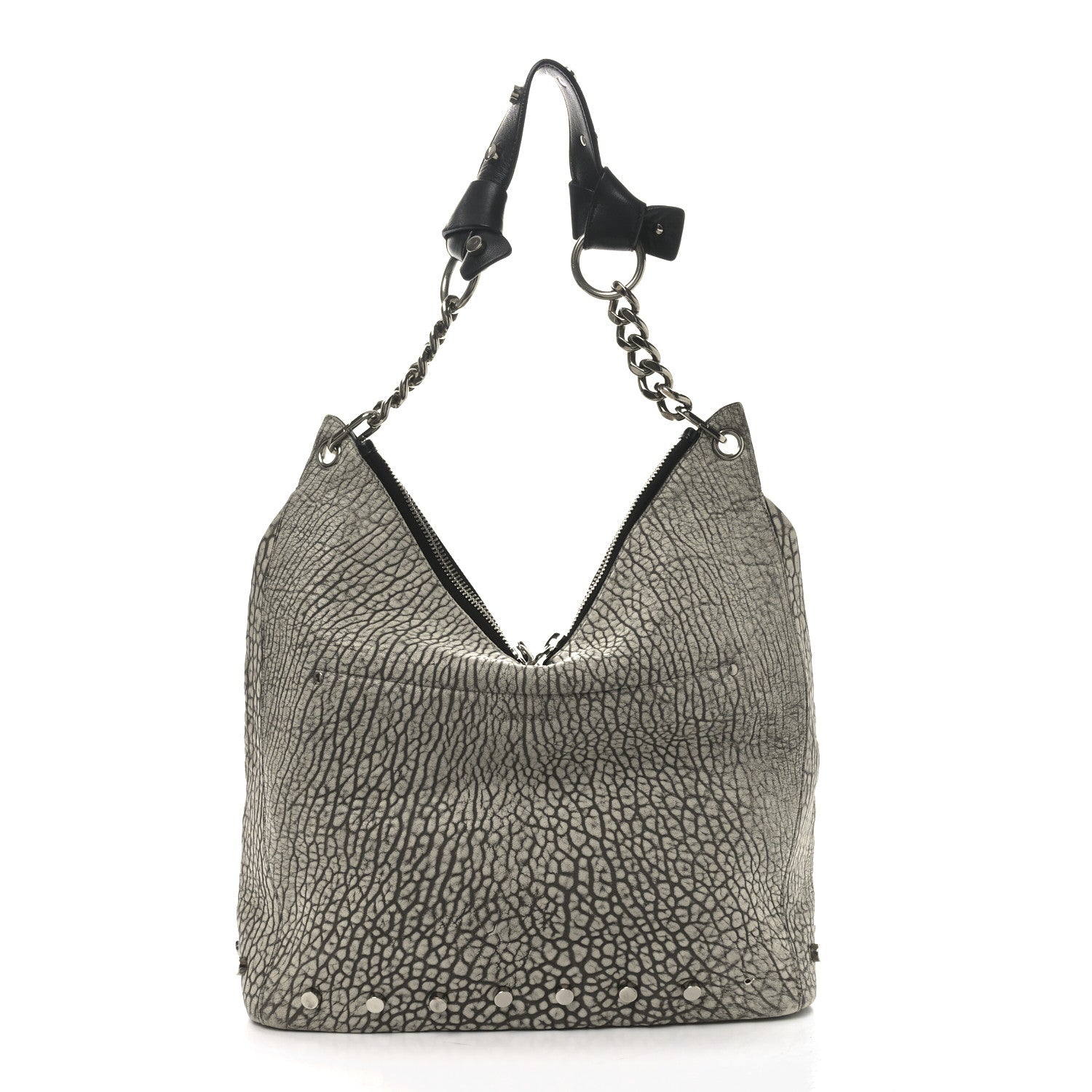 Jimmy Choo Washed Grainy Lambskin Studded Raven Hobo White Black 1 of 10
