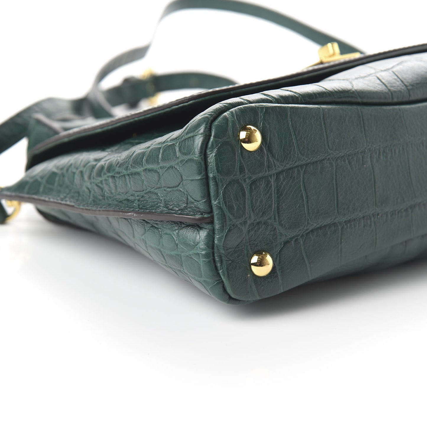 Calfskin Crocodile Embossed Top Handle Shoulder Bag Green