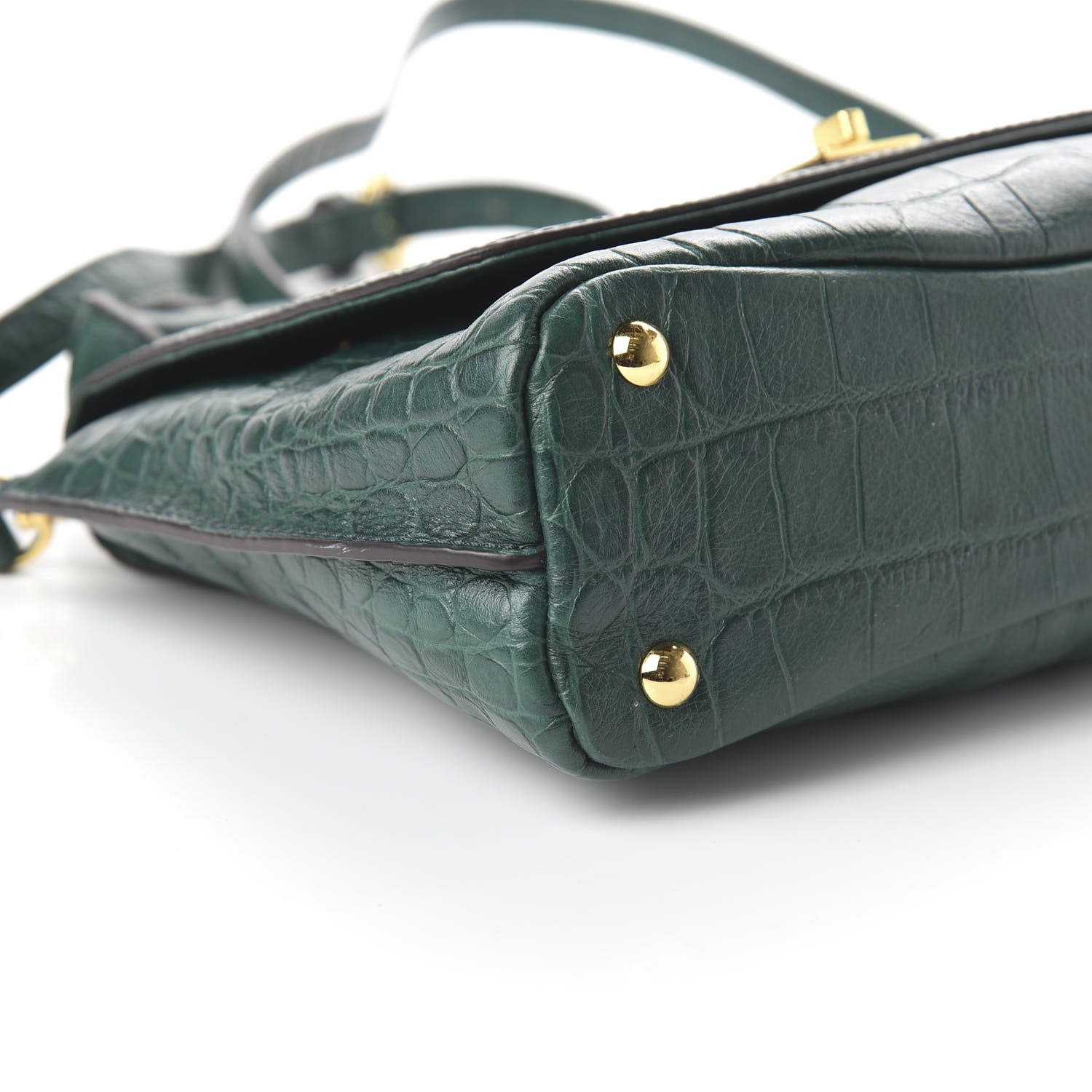 MCM Calfskin Crocodile Embossed Top Handle Shoulder Bag Green 6 of 9
