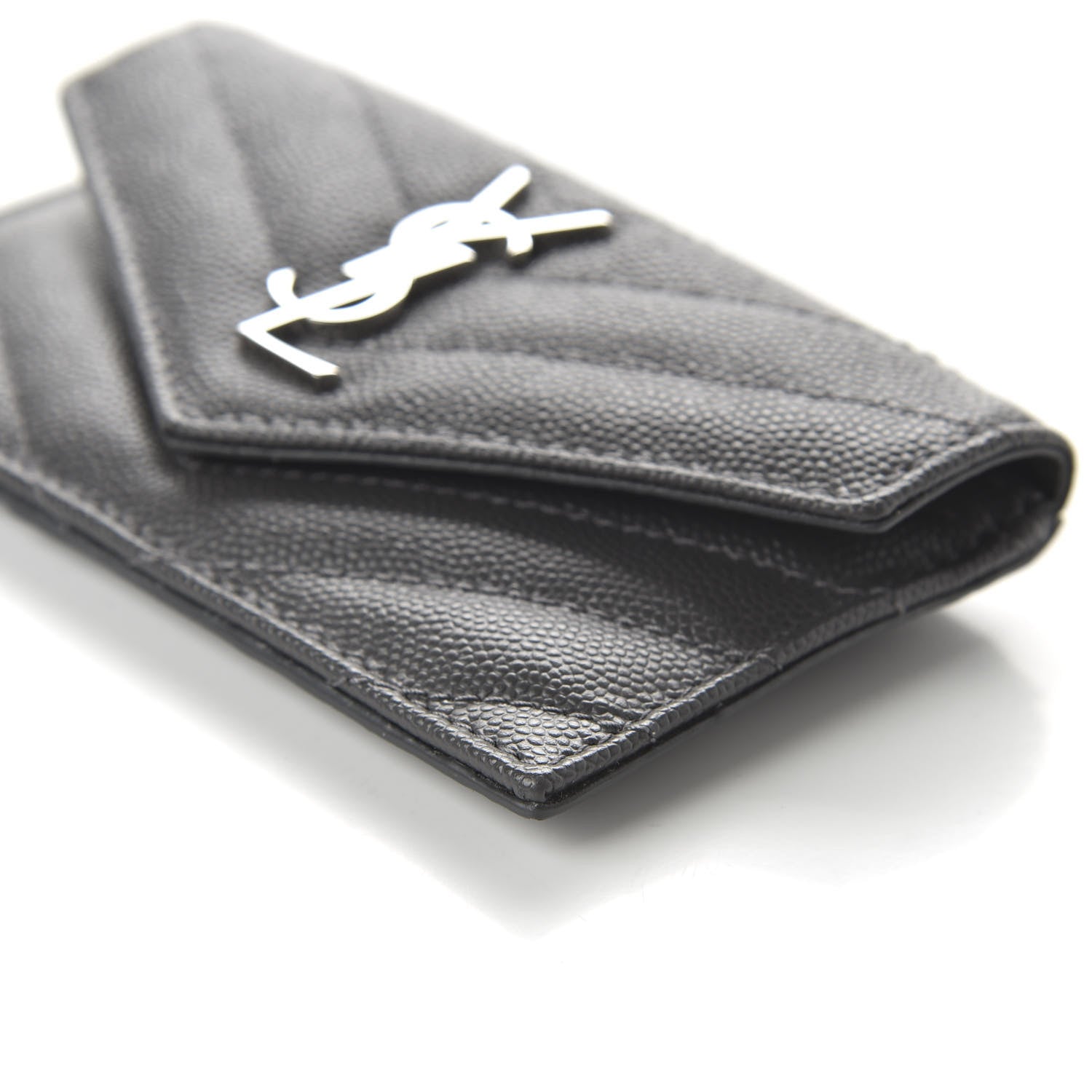 Saint Laurent Grain De Poudre Matelasse Chevron Monogram Compact Wallet Storm 7 of 10