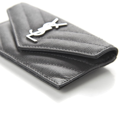 Saint Laurent Grain De Poudre Matelasse Chevron Monogram Compact Wallet Storm 7 of 10