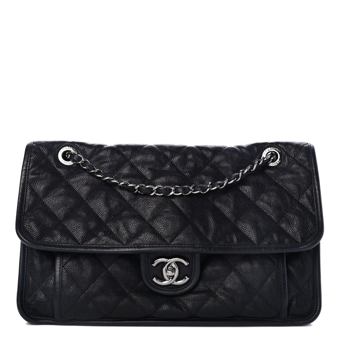 Caviar Quilted Large French Riviera Flap Black