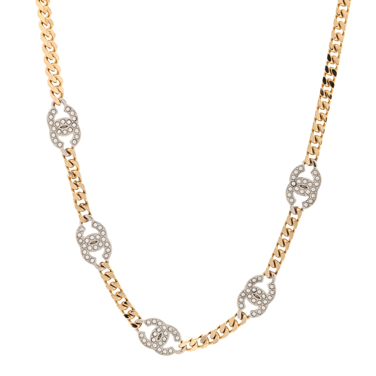 Crystal Chain CC Link Choker Gold Silver
