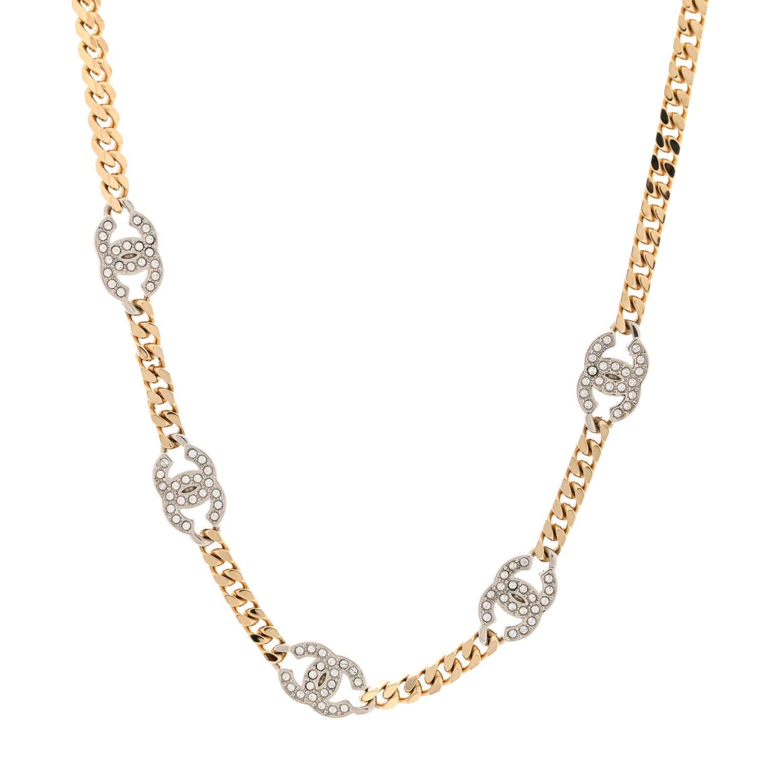 Chanel Crystal Chain CC Link Choker Gold Silver 1 of 5