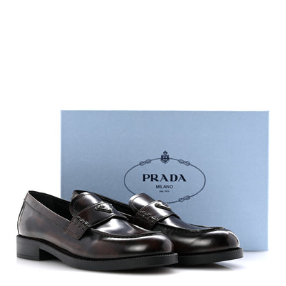 Prada Spazzolato Fume Metal Triangle Logo 35mm Loafers 38.5 Bruciato 9 of 9