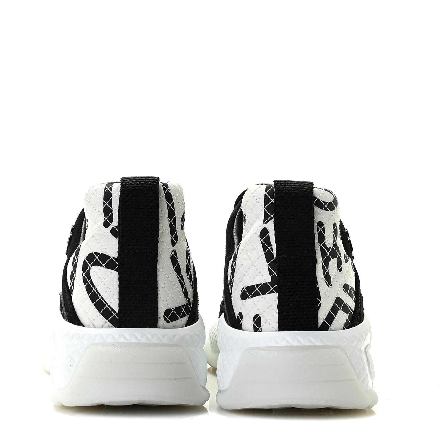 Chanel Nylon Suede Calfskin Printed Sneakers 38.5 White Black 5 of 11