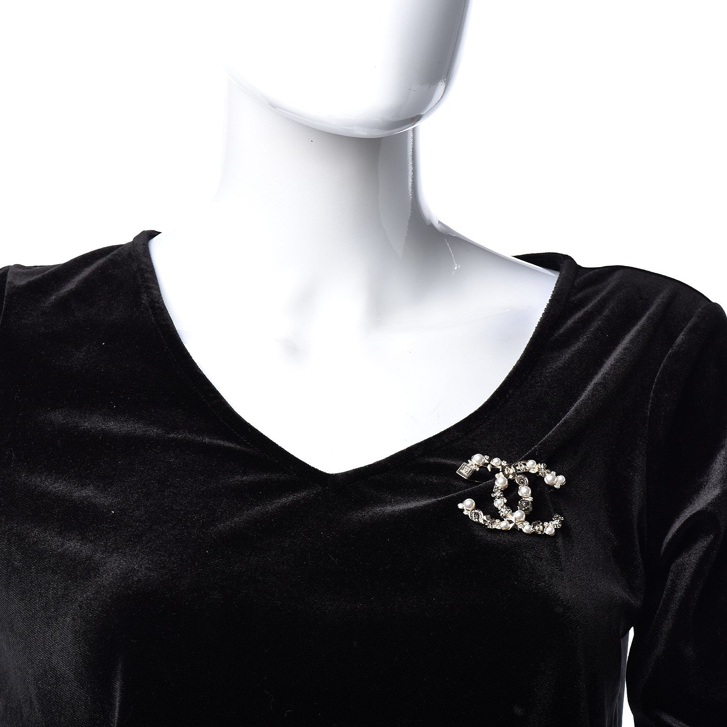 Chanel Crystal Pearl CC Charms Brooch Gold 2 of 5