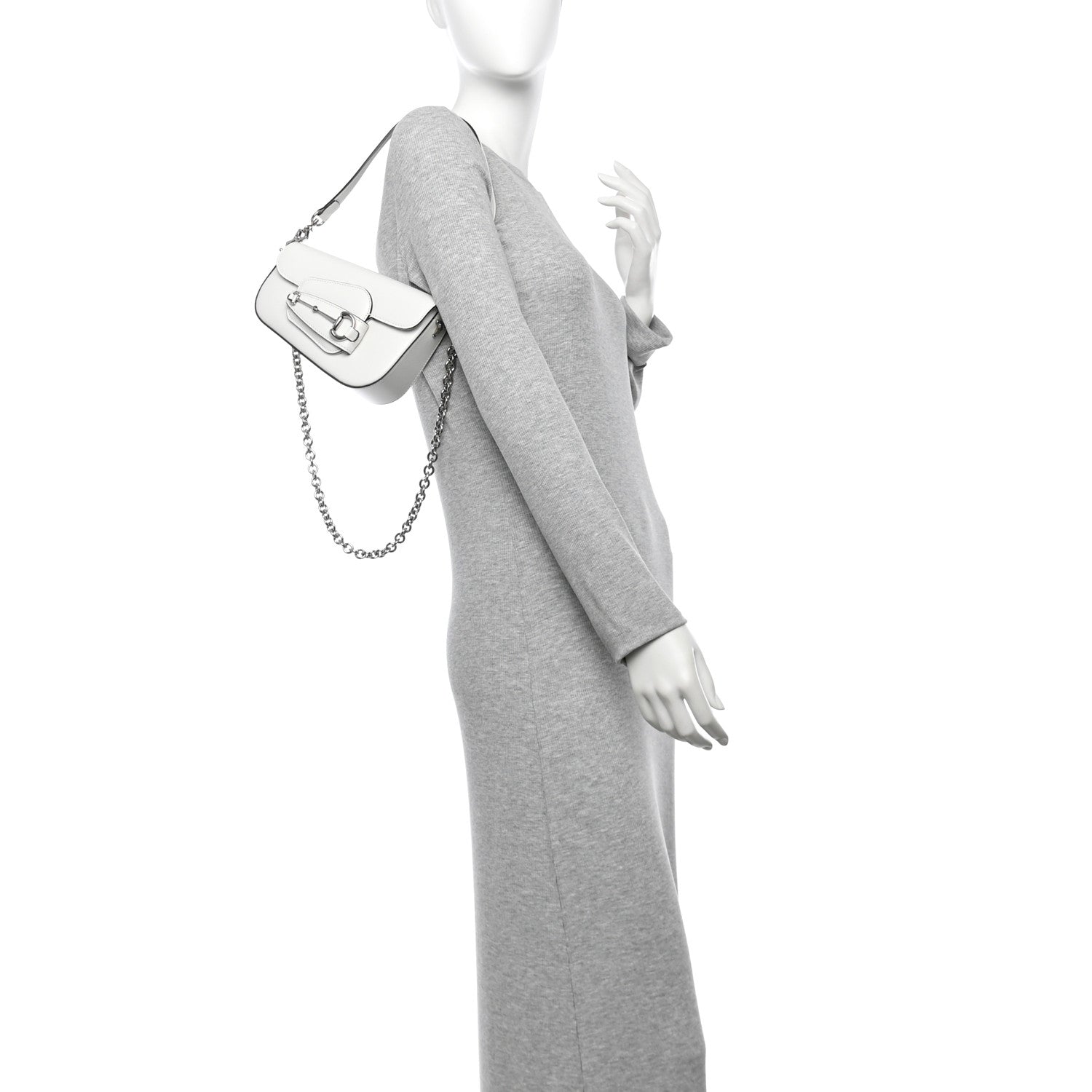 Gucci Calfskin Mini Horsebit 1955 Asymmetric Shoulder Bag Great White 2 of 10