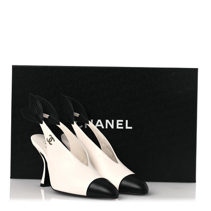 Chanel Lambskin Slingback Pumps 36.5 White Black 12 of 12