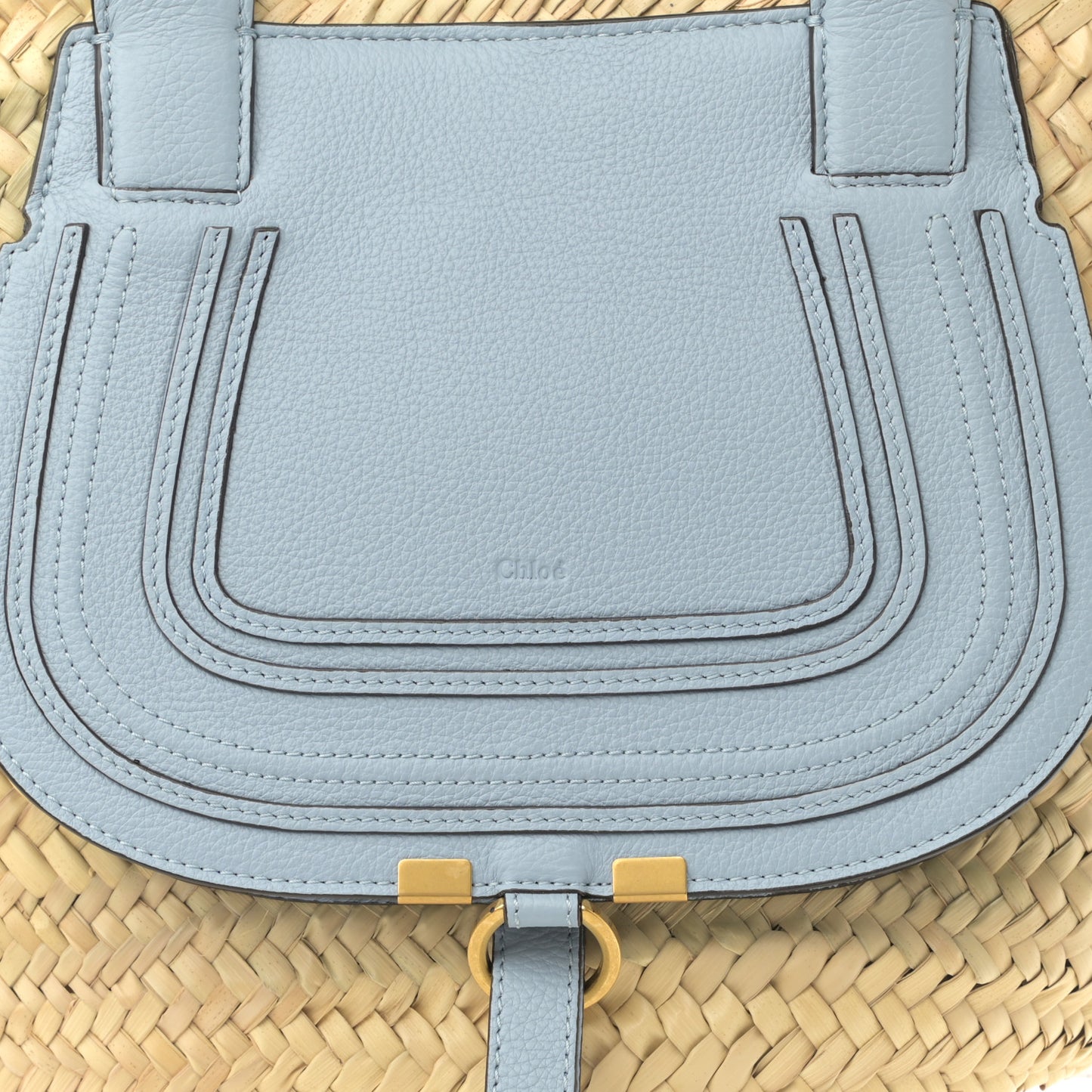 Raffia Small Grain Calfskin Medium Marcie Basket Shady Blue