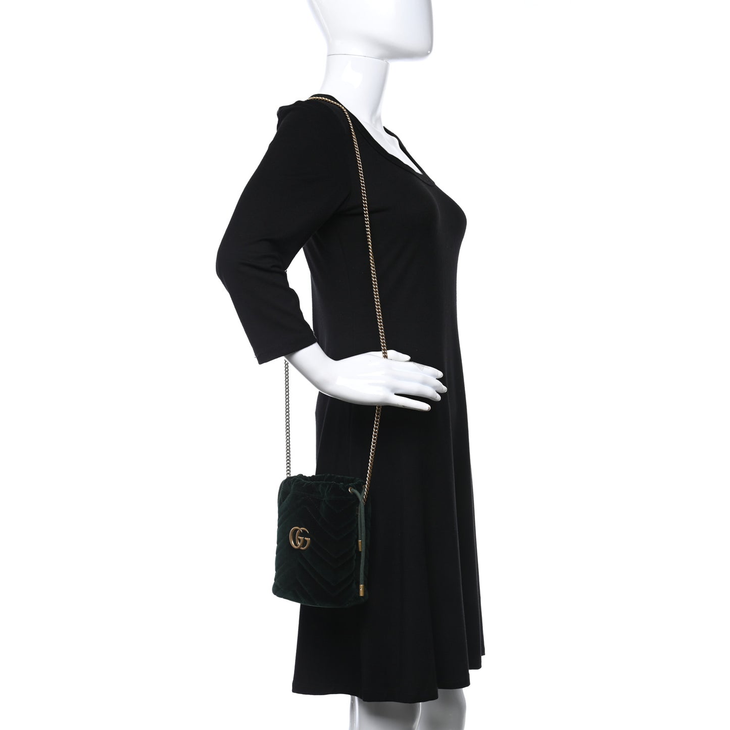 Velvet Matelasse Mini GG Marmont 2.0 Bucket Bag Dark Green