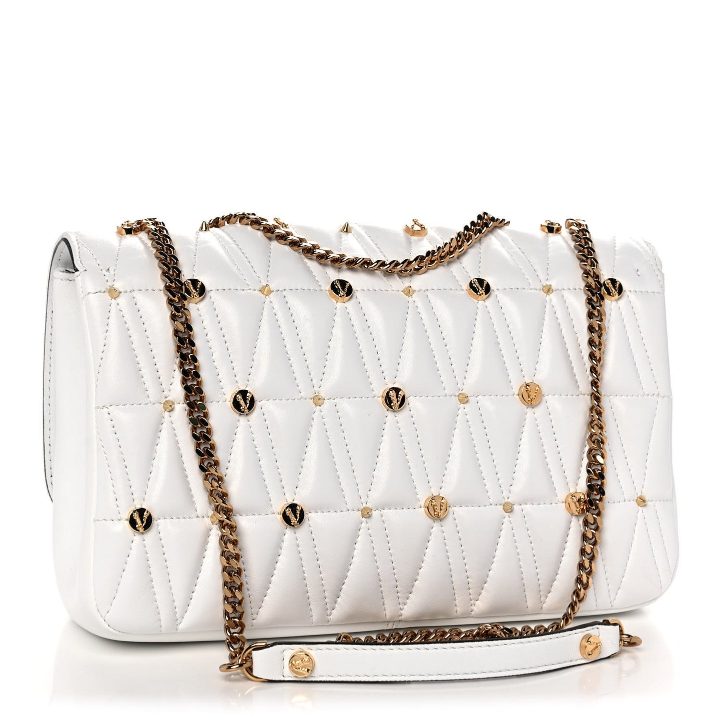 Nappa Quilted Studded Virtus Shoulder Bag White