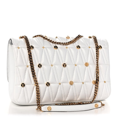 Versace Nappa Quilted Studded Virtus Shoulder Bag White 3 of 12