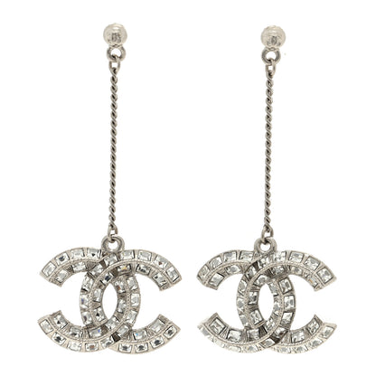 Chanel Baguette Crystal CC Drop Earrings Silver 1 of 5