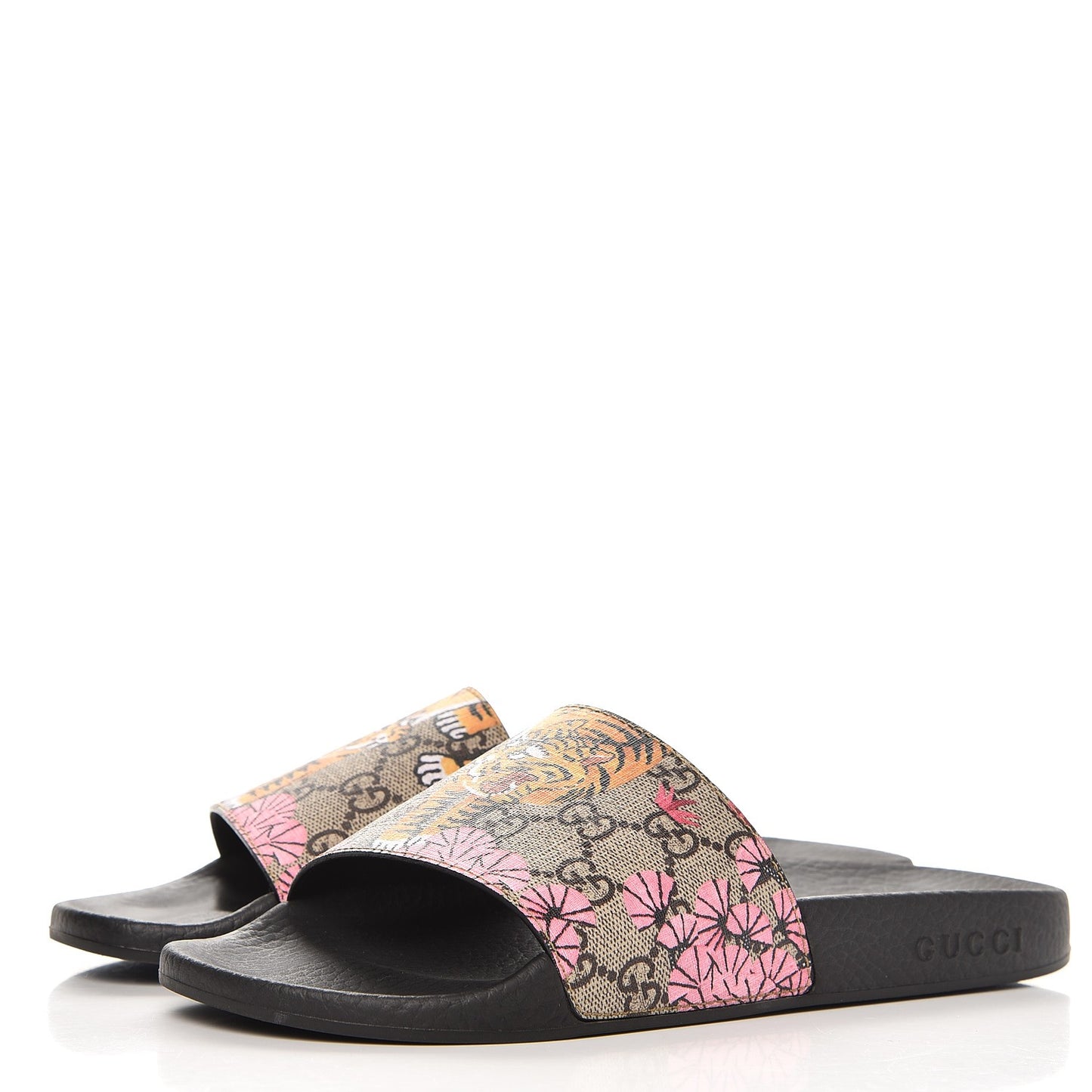 GG Supreme Monogram Bengal Slide Sandals 39 Beige Pink
