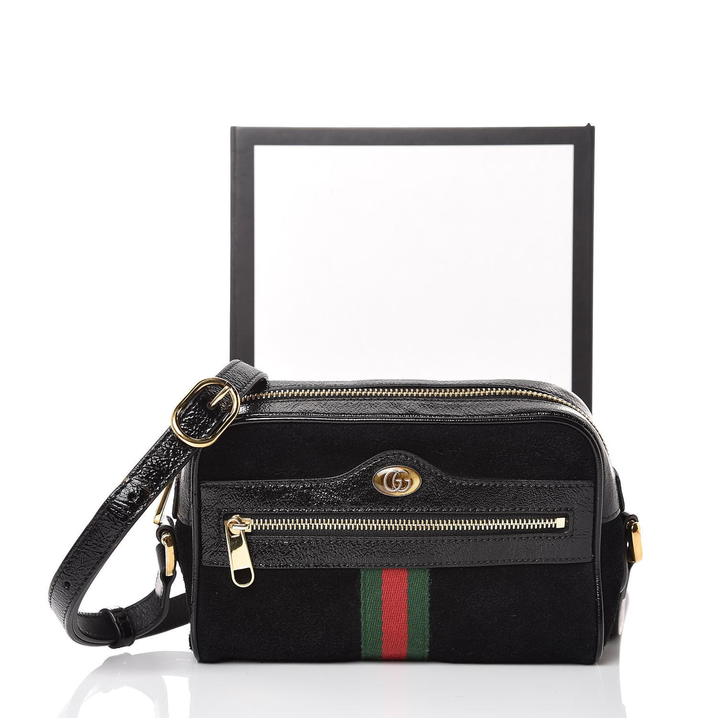Suede Patent Web Mini Ophidia Shoulder Bag Black