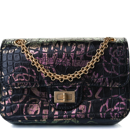 Chanel Calfskin Crocodile Embossed Graffiti 2.55 Mini Cocodile Reissue Flap Black Pink 7 of 15
