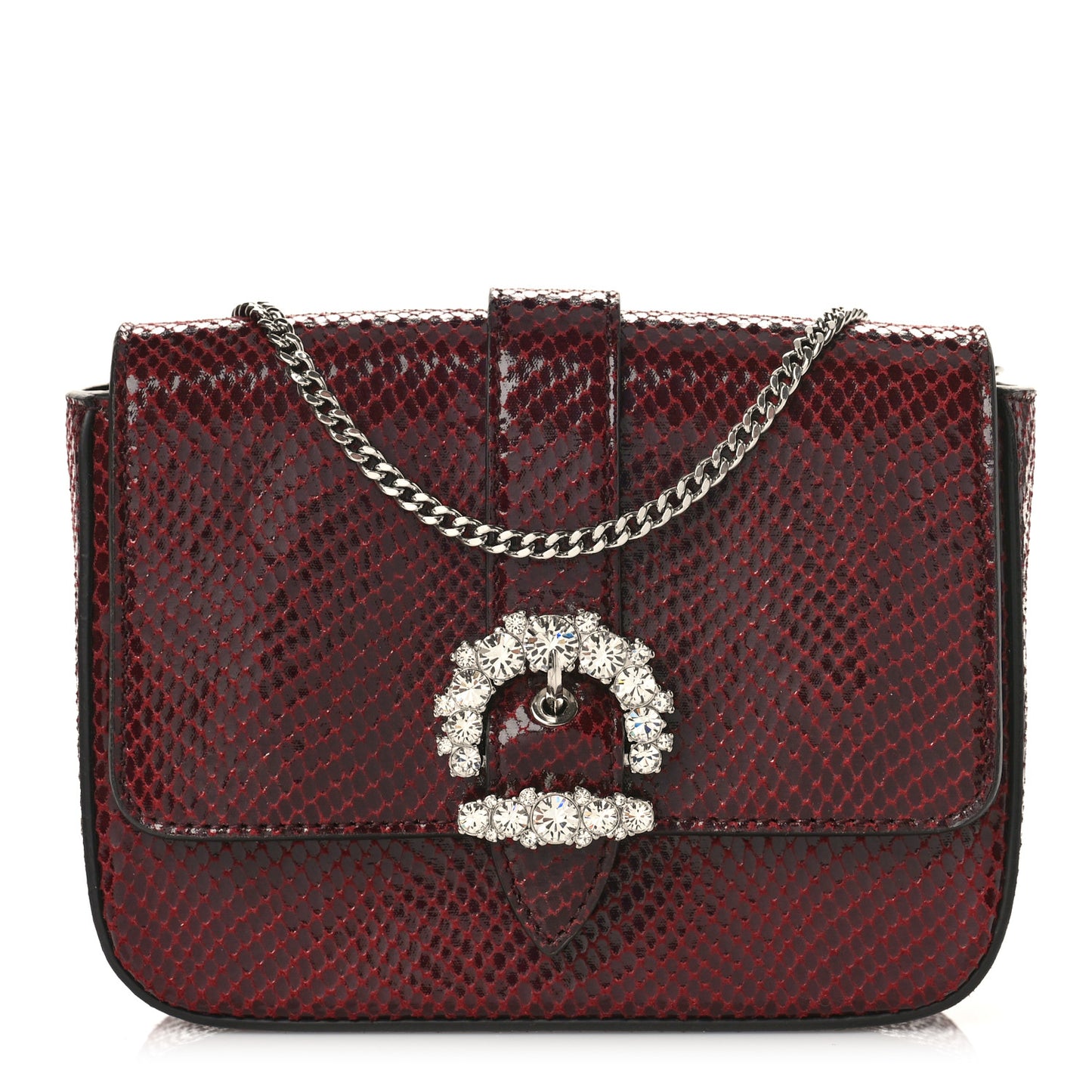 Calfskin Lizard Embossed Crystal Cheri Satchel Bordeaux