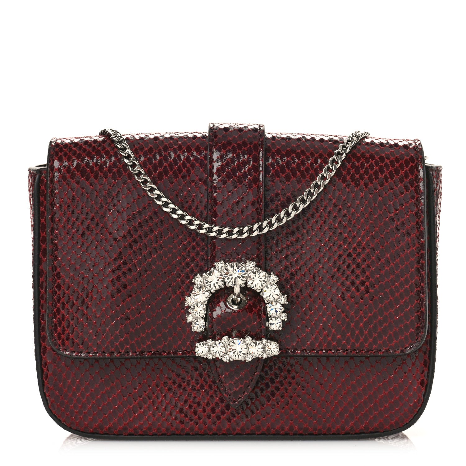 Jimmy Choo Calfskin Lizard Embossed Crystal Cheri Satchel Bordeaux 1 of 8