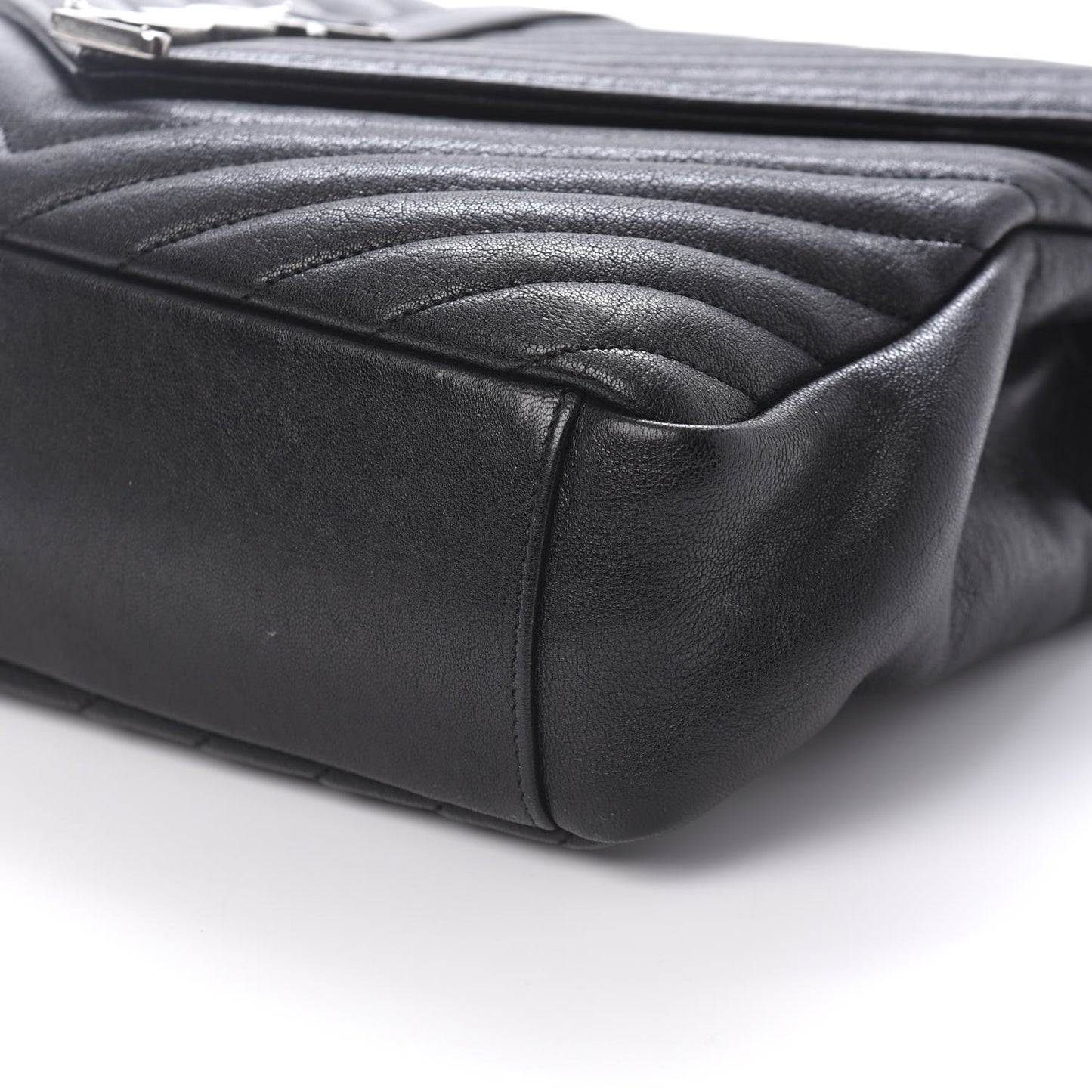Sheepskin Matelasse Chevron Monogram Large College Satchel Black