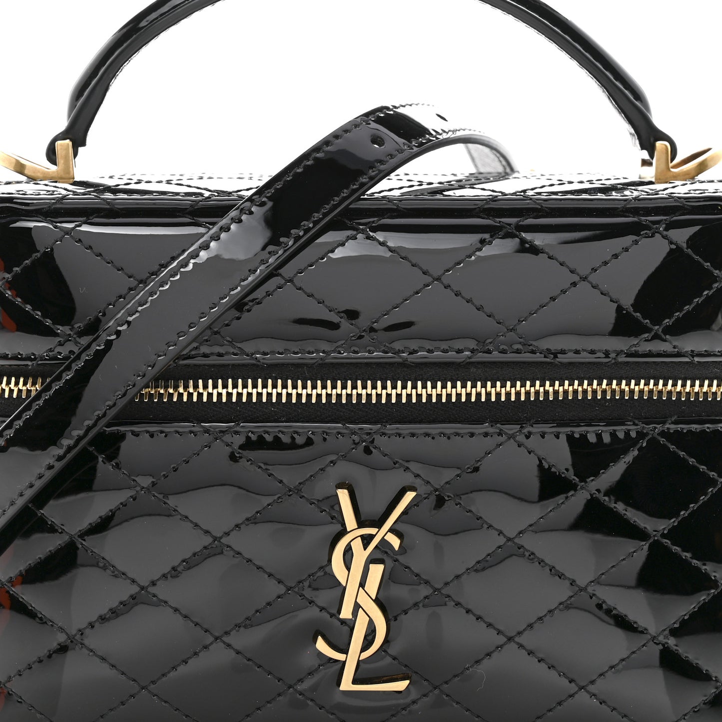 Patent Quilted Gaby Vanity Bag Black