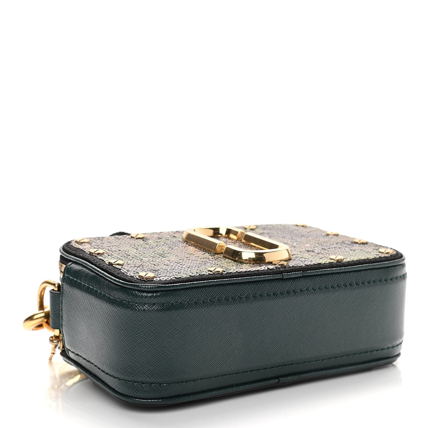 Saffiano Sequin Camouflage Stud Snapshot Camera Bag Green Gold