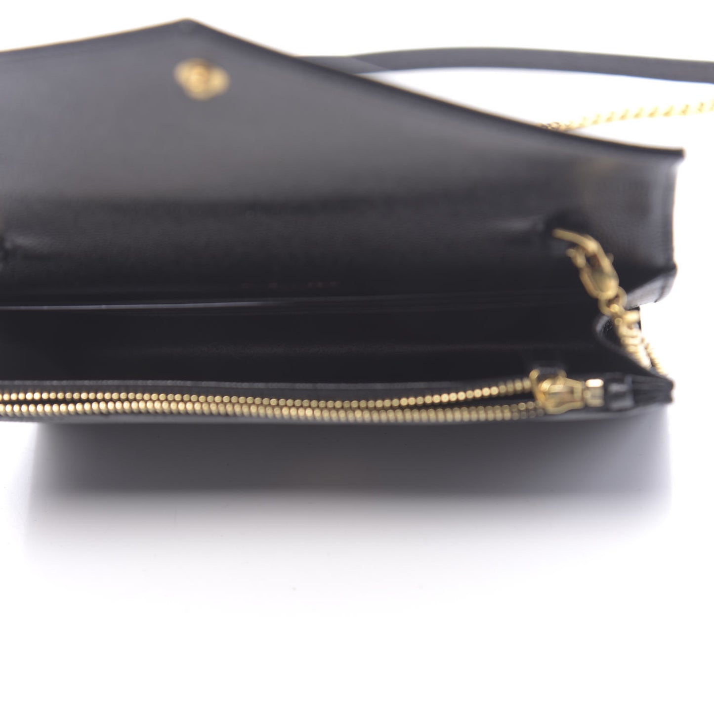 Grain De Poudre Matelasse Chevron Monogram Envelope Chain Wallet Black
