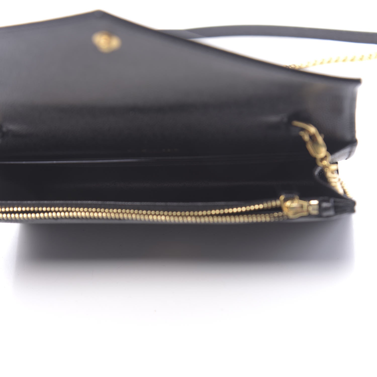 Saint Laurent Grain De Poudre Matelasse Chevron Monogram Envelope Chain Wallet Black 5 of 11