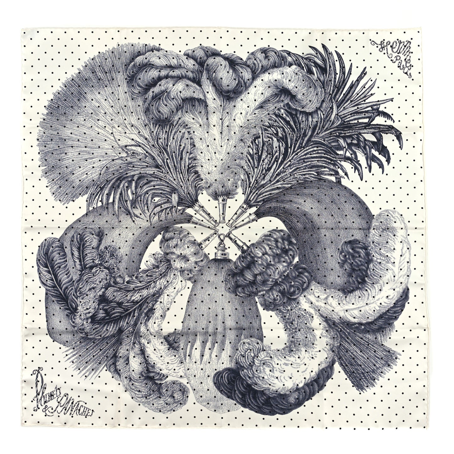 Silk Plumets Et Panaches Scarf 90 White Black Anthracite