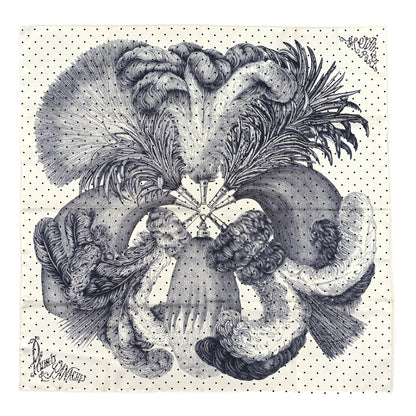 Hermes Silk Plumets Et Panaches Scarf 90 White Black Anthracite 1 of 3