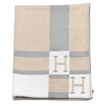 Hermes Wool Cashmere Avalon Bayadere Throw Blanket Natural 1 of 4