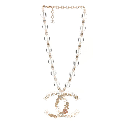 Chanel Resin Pearl Crystal Beaded CC Pendant Short Necklace Gold Pink 3 of 5