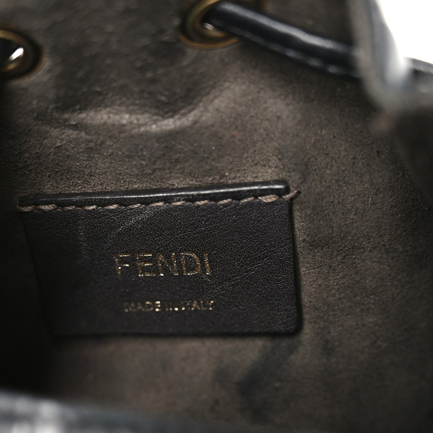 Vitello Liberty F is Fendi FF 1974 Embossed Mini Mon Tresor Bucket Bag Black