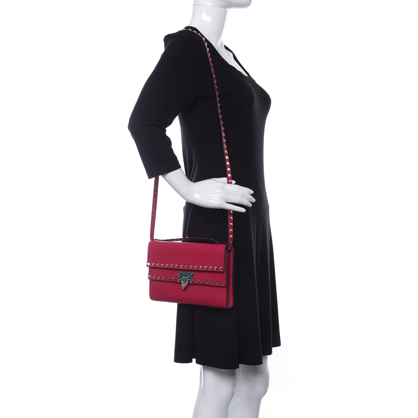 Pebbled Calfskin Rockstud Double Flap Crossbody Bag Blossom