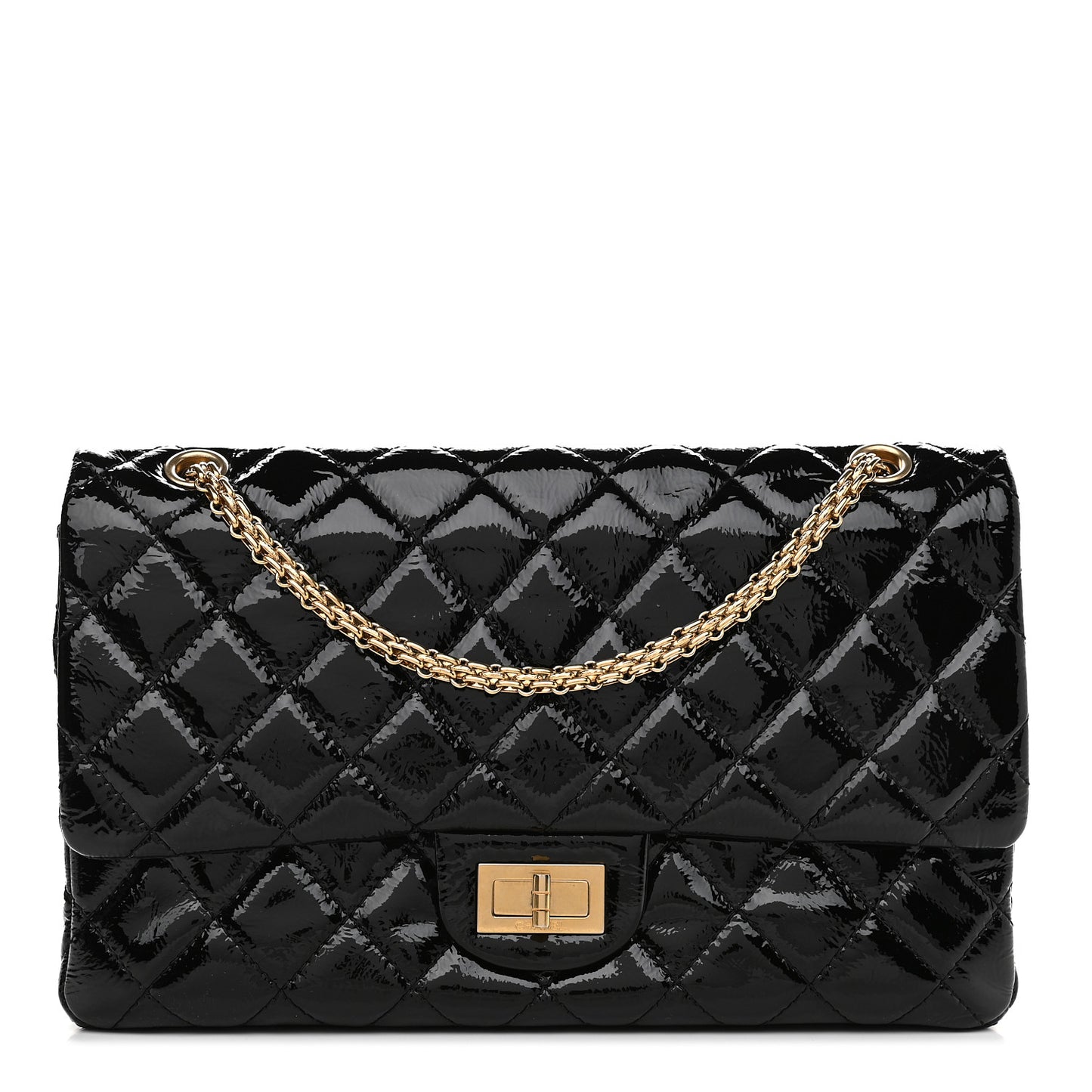 Distressed Patent Quilted 2.55 Reissue 227 Flap Black
