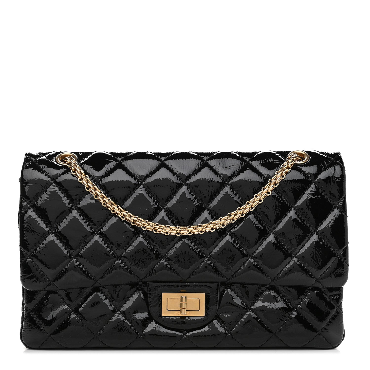 Chanel Distressed Patent Quilted 2.55 Reissue 227 Flap Black 1 of 9