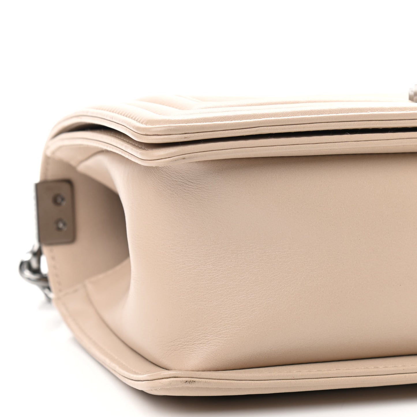 Lambskin Chevron Chain Stitched Medium Boy Flap Beige