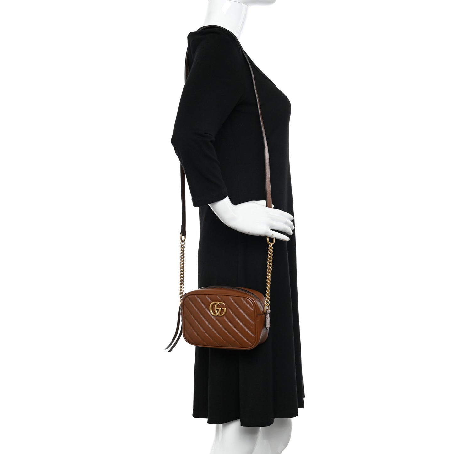 Glazed Calfskin Matelasse Diagonal Mini GG Marmont Chain Shoulder Bag Cuir