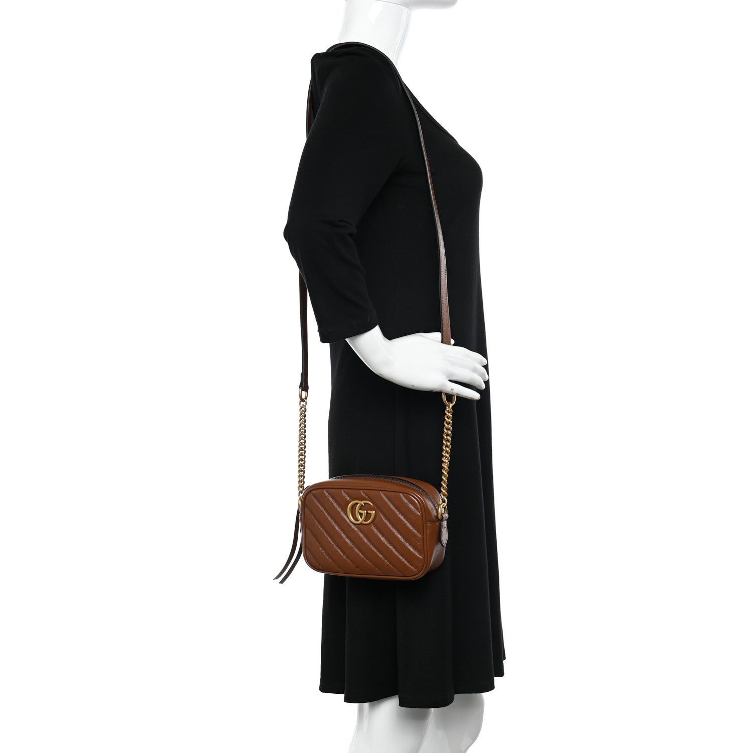 Gucci Glazed Calfskin Matelasse Diagonal Mini GG Marmont Chain Shoulder Bag Cuir 2 of 10