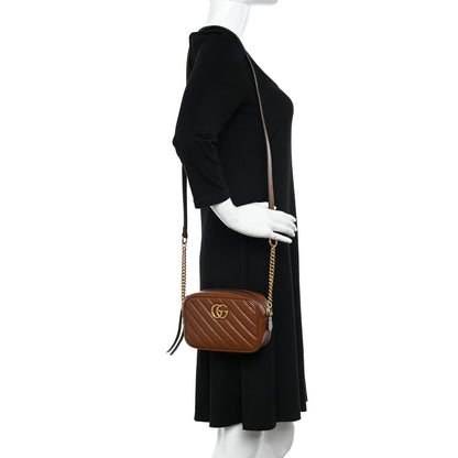 Gucci Glazed Calfskin Matelasse Diagonal Mini GG Marmont Chain Shoulder Bag Cuir 2 of 10