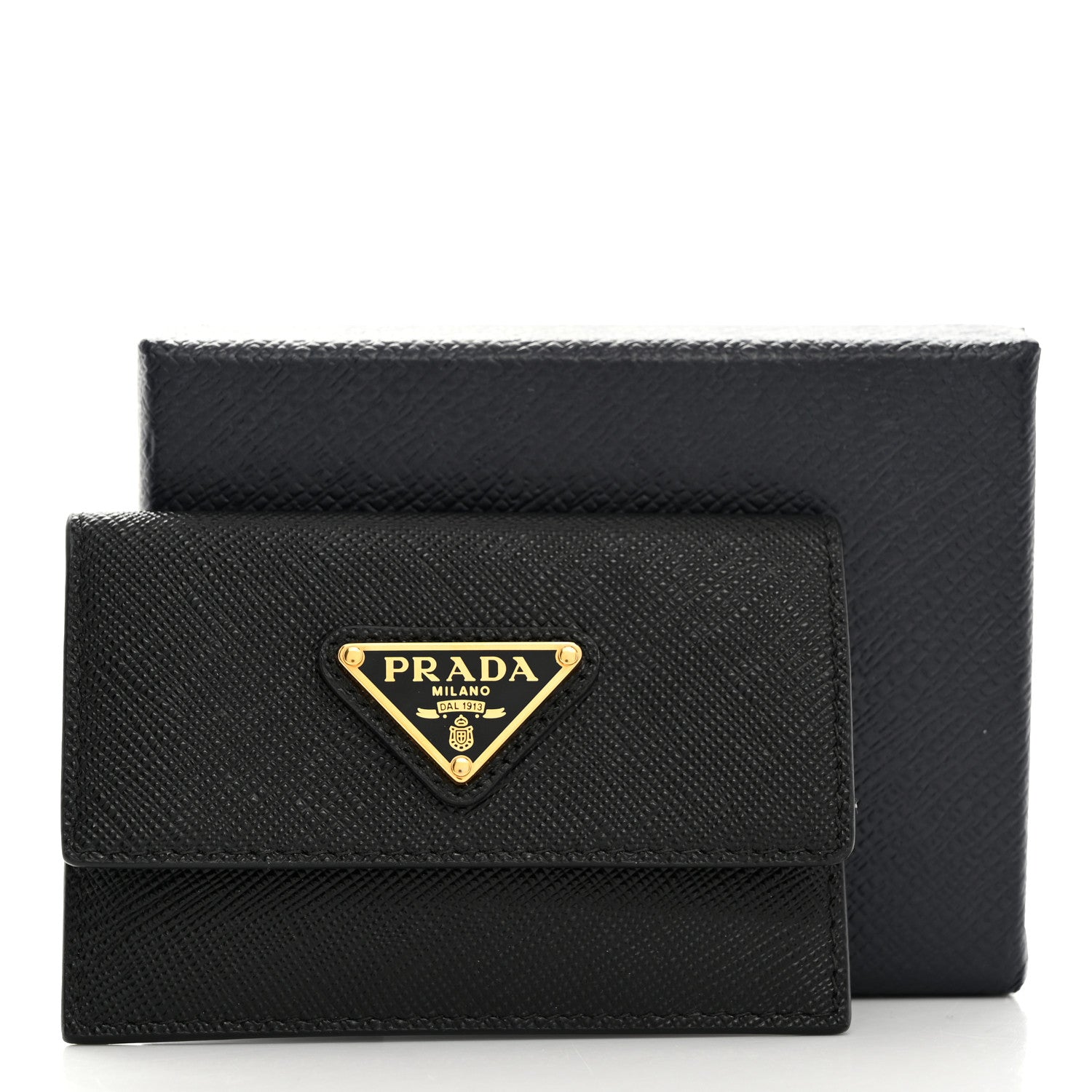 Prada Saffiano Triangle Bi-Fold Card Holder Wallet Black 8 of 8
